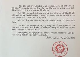 Việt Nam chính thức tạm đóng các cửa khẩu chính và phụ giữa Việt Nam - Campuchia
